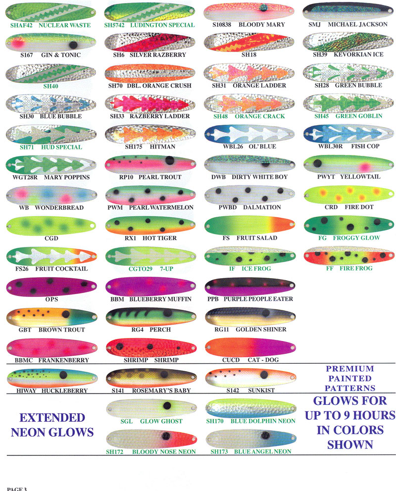 Michigan Stinger Spoons Color Chart